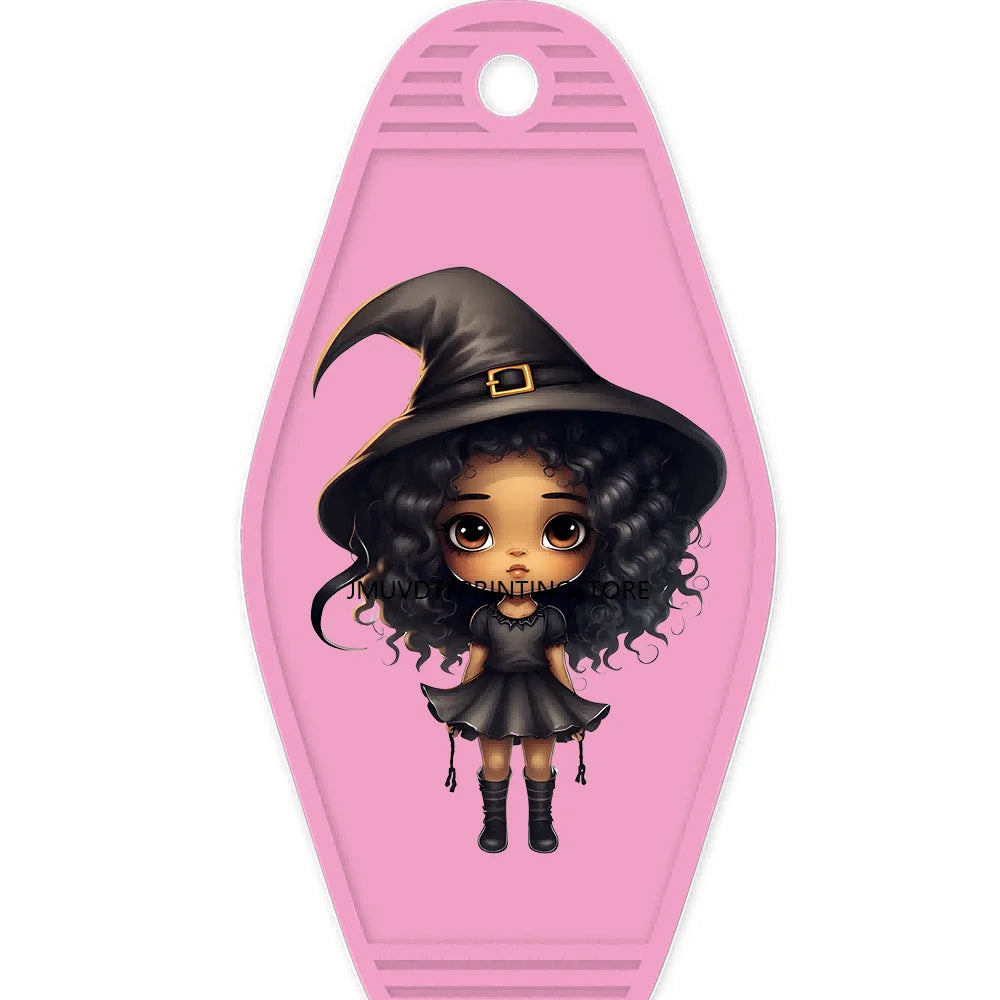 Halloween Pumpkin Cute Afro Girls High Quality WaterProof UV DTF Sticker For Motel Hotel Keychain Festival Gifts