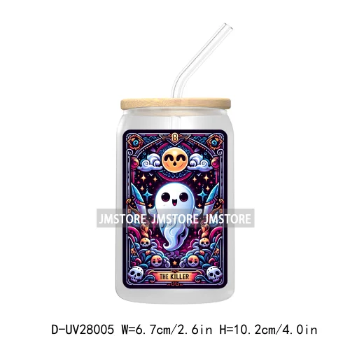 Cute Ghost Tarot Card Halloween UV DTF Transfer Stickers Decals For Libbey Cold Cups Mugs Tumbler Waterproof Craft Spooky Vibes