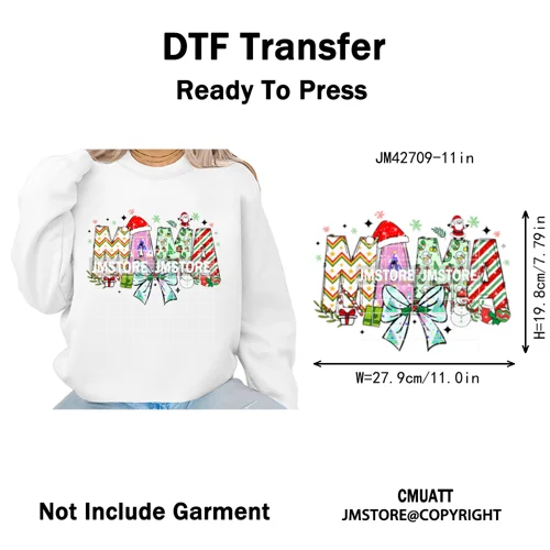 Colorful Christmas Mama Claus Coquette Candy Cane Santa Iron on DTF Washable Transfers Stickers Ready to Press for T-shirts
