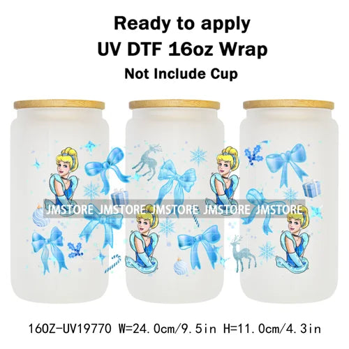 Coquette Princess Christmas Gifts 16OZ UV DTF Cup Wraps Ready To Apply Waterproof Transfer Stickers For Libbey Glass Can Cartoon