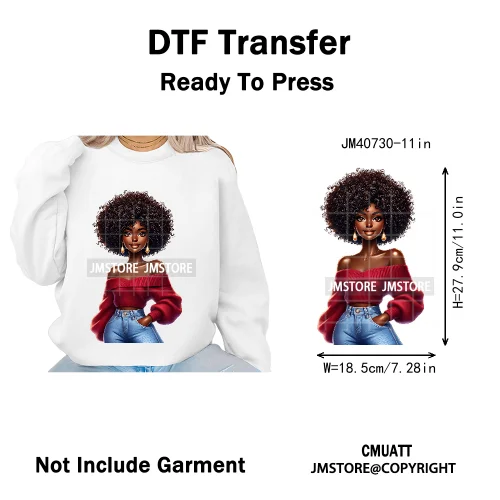 Sassy Curly Afro Women Fashion Hairstyle Urban Melanin Girls Iron on DTF Washable Transfers Stickers Ready to Press for Textile