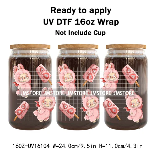 Cute Monster Doll Mexican Food Snacks UV DTF Wraps Transfer Stickers Waterproof High Quality For 16OZ Libbey Glass Can Tumbler