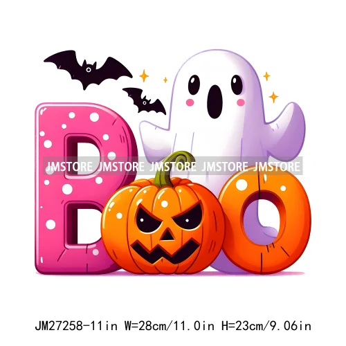 Cute Pumpkin Ghost Boo Creeep It Real Happy Halloween Spooky Witch Vibes Season Design DTF Iron On Transfer Stickers For Hoodies