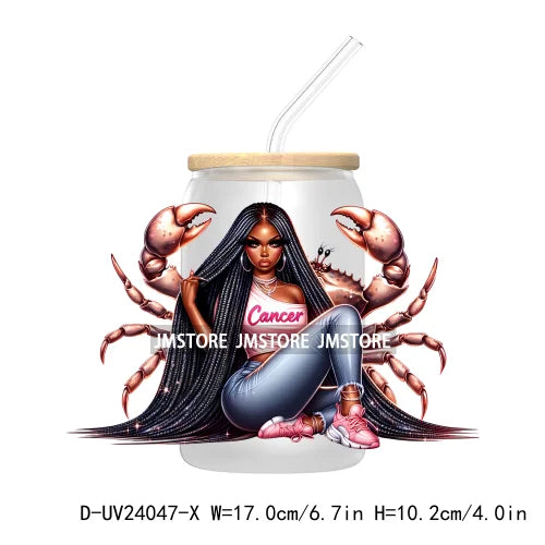 Black Girl Zodiac UV DTF Transfers Stickers Decals For Libbey Cold Cups Mugs Tumbler Waterproof Hip Hop African American Woman