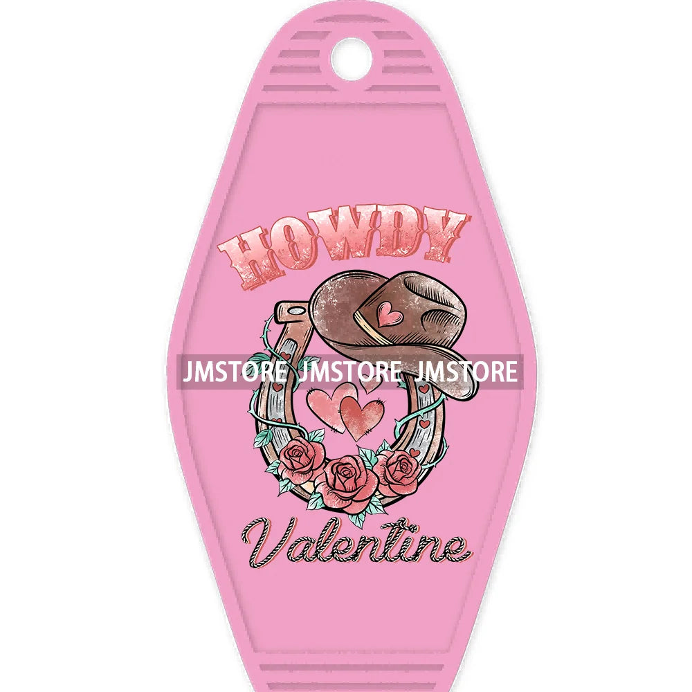 Western Howdy Valentine's Day High Quality WaterProof UV DTF Sticker For Motel Hotel Keychain Free Spirit Wild Heart Cow Skull