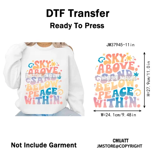 Funny Summer Quotes Sunset Palm Trees Beach Vacation Vibes Washable Iron on DTF Transfer Sticker Ready to Press for Textile Bags