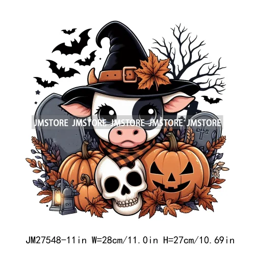 Ghost Highland Cows Western Pumpkin Skeleton Fall Dead Rip Coffin Cross Halloween DTF Iron On Transfers Stickers For Sweatshirt