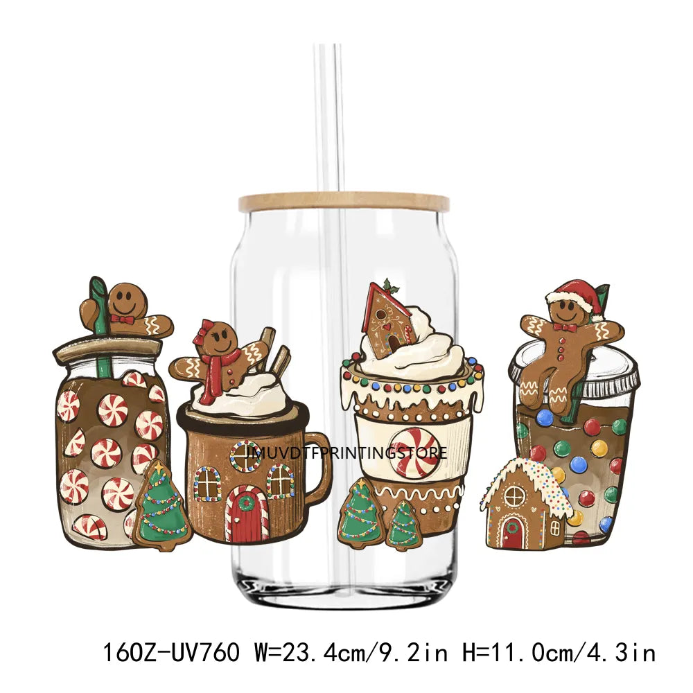 Christmas Coffee Santa 16OZ UV DTF Cup Wrap Transfers Stickers Custom Labels DIY Durable Waterproof Logo For Libbey Glass Can