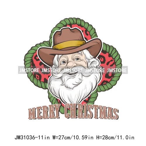 Retro Western Joy Santa Howdy Rocking Round The Christmas Tree Iron On DTF Transfers Stickers Ready To Press For Sweatshirts