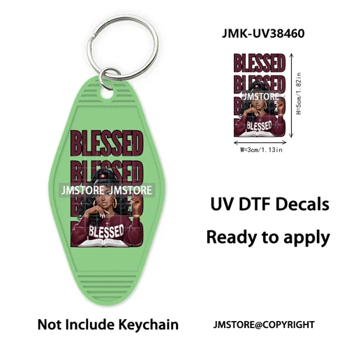 Afro Girls Faith Religious Christian UV DTF Motel Keychain Wraps Ready To Apply Waterproof High Quality Hotel Keychain Decals