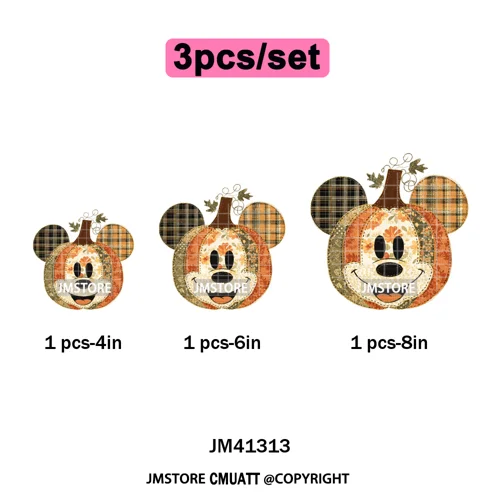Preppy Floral Cartoon Friends Fall Patchwork Pumpkin Halloween Iron on Washable DTF Transfer Stickers Ready to Press for Clothes