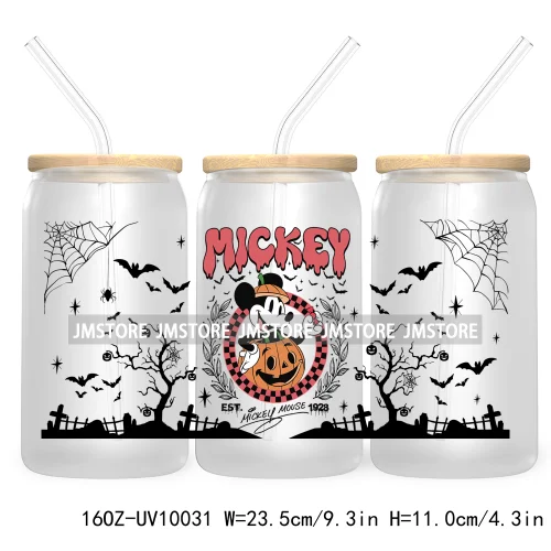 Mouse And Friends Halloween 16OZ UV DTF Cup Wrap Transfer Stickers Custom Labels Cartoon Spooky Season Bat For Libbey Glass Can