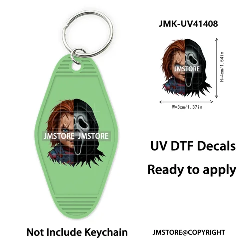 Halloween Horror Killer Energy Drink UV DTF Motel Keychain Decal Ready To Ship Durable Transfer Stickers Logo For Hotel Keychain