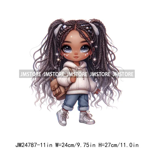 Washable Fashion Dreadlocks Cozy Casual School Chibi Girls Designs Iron On Heat Press DTF Transfer Stickers For Clothing Bags