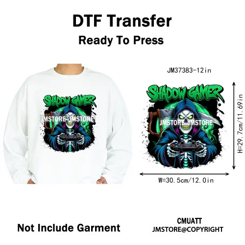 12in Hip Hop Graffiti Urban Skull Gaming Controller Game Lovers Iron on DTF Transfers Stickers Ready to Press for Hoodies Bags
