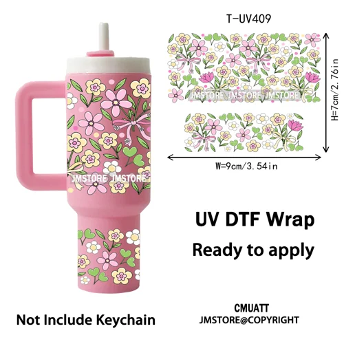 Coquette Bow Floral Seamless Book Lover Ribbon UV DTF Wraps Ready To Use Transfer Stickers Waterproof For Mini Tumbler Keychain