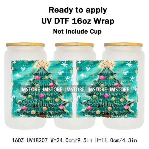 Preppy Brushstroke Christmas Santa Claus 16OZ UV DTF Cup Wraps Ready To Apply Waterproof Transfer Stickers For Libbey Glass Can