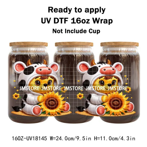 Faux Embroidery Floral Cartoon Characters UV DTF Stickers Ready To Apply Cup Wraps Waterproof For 16OZ Libbey Glass Can Tumbler