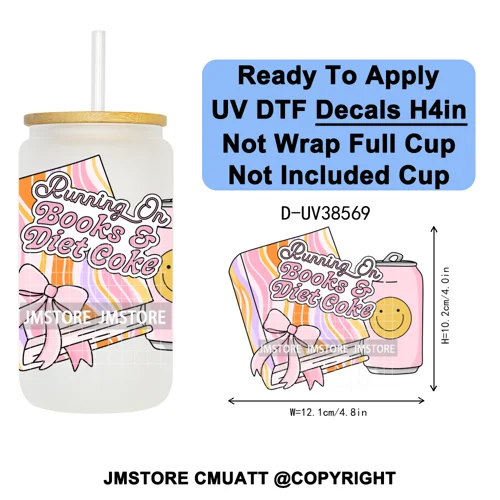 Bookish Positive Quotes Self Care UV DTF Transfer Stickers Decals Ready To Apply Waterproof For 16OZ Libbey Glass Can Tumbler