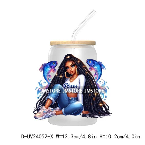 Black Girl Zodiac UV DTF Transfers Stickers Decals For Libbey Cold Cups Mugs Tumbler Waterproof Hip Hop African American Woman