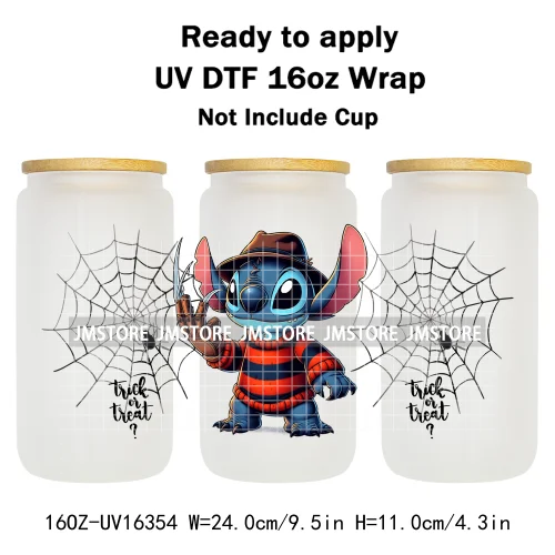 Horror Halloween Cartoon Killers 16OZ UV DTF Cup Wraps Ready To Apply Waterproof Transfer Stickers For Libbey Glass Can Tumbler