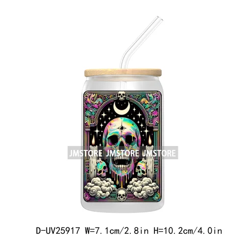 Spooky Skull Halloween Tarot Card UV DTF Transfer Stickers Decals For Libbey Cold Cups Mugs Durable Waterproof Custom Logo Label