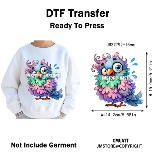 15cm 5.9in Kids Cute Nursery Thermal Printed Bird Fly Animal Washable Iron on DTF Transfers Stickers Ready to Press for Textile