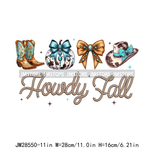 Howdy Western Boots Hat Fall Season Cowhide Leopard Pumpkin Coquette Bow Iron On DTF Transfer Sticker Ready To Press For Clothes