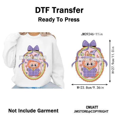 Trendy Cute Cartoon Doll Coquette Mirror Horror Halloween Iron on DTF Washable Transfers Stickers Ready to Press for Clothing