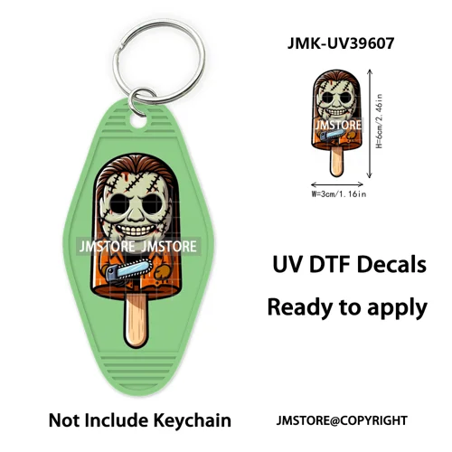 Horror Characters Halloween Ice cream UV DTF Motel Keychain Wraps Ready To Apply Waterproof High Quality Hotel Keychain Decals