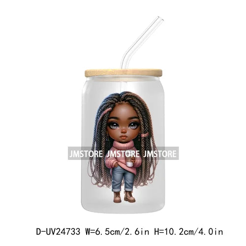 Cute Little Black Boy Girl UV DTF Transfer Stickers Decals For Libbey Cold Cups Mugs Tumbler Waterproof DIY Craft Cool Afro Kids