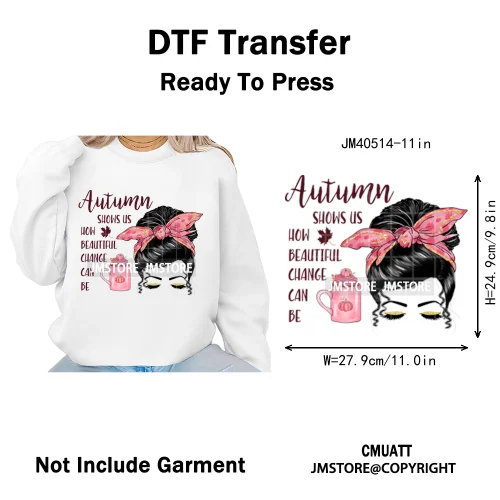Pink Happy Fall Season Harvest Blessings Pumpkin Autumn Vibes Iron on DTF Washable Transfers Stickers Ready to Press for Hoodies