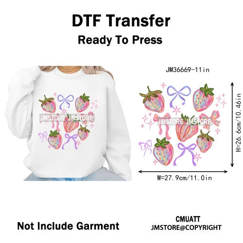Boho Coquette Floral Strawberry Festival Vibes Summer Fruit Iron on DTF Thermal Transfer Sticker Ready to Press for Clothes Bags