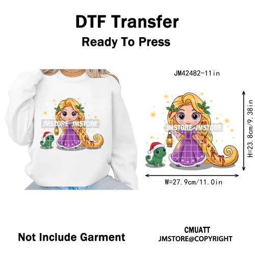 Cute Cartoon Movie Princess Christmas Winter Girly Kids Holiday Iron on DTF Washable Transfer Sticker Ready to Press for Clothes
