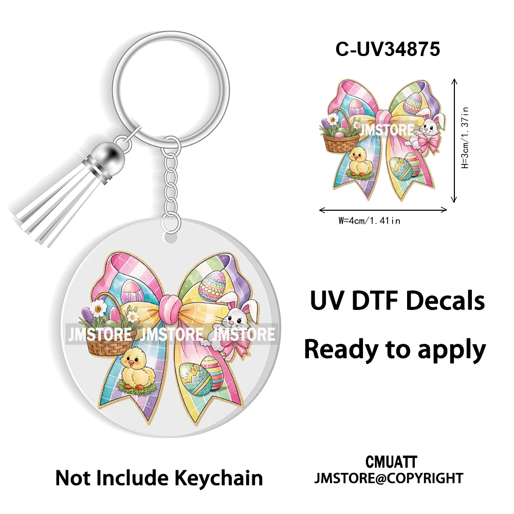 Christian Easter Eggs Bunny Mama Coquette Bow Good Quality WaterProof UV DTF Stickers For Round Circle Acrylic Keychain Keyring