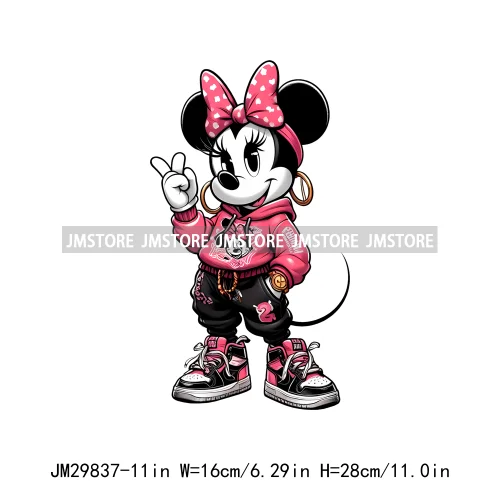 Cute Cartoon Streetwear Animal Girl Characters Thermal Decals Iron On DTF Transfers Stickers Ready To Press For Hoodies