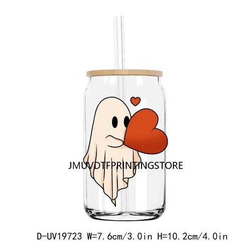 Spooky Ghost With Hearts Valentines Day UV DTF Transfers Stickers Decals For Libbey Cold Cups Mugs Tumbler Waterproof DIY Logo