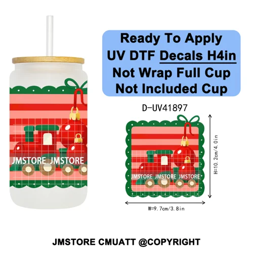 Preppy Christmas Stamps Xmas Card UV DTF Transfer Stickers Decals Ready To Apply Waterproof For 16OZ Libbey Glass Can Tumbler