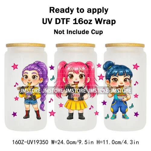 Demon Hunters Kpop Cup Noodle UV DTF Cup Wrap Ready To Apply Transfer Stickers Durable 16OZ Tumbler Wraps For Libbey Glass Can