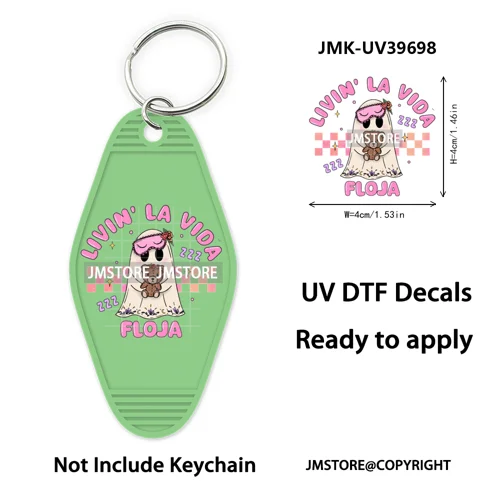 Mexican Conchas Ghost Spooky Halloween UV DTF Motel Keychain Wraps Ready To Apply Waterproof High Quality Hotel Keychain Decals