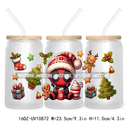 Cute Baby Horror Characters Christmas Season 16OZ UV DTF Cup Wrap Transfer Stickers Durable Waterproof Logo For Libbey Glass Can