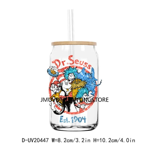 Dr Seuss Day Reading Books UV DTF Transfer Sticker Decals For Libbey Cold Cup Mugs Tumbler Teacher Life Love Waterproof DIY Logo