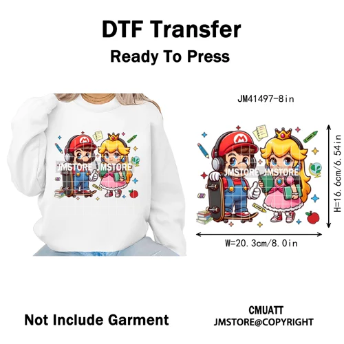 Cartoon Movie Friends Princess Back to School Teacher Learn Iron on DTF Washable Transfer Sticker Ready to Press for Kid Hoodies