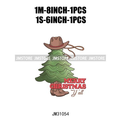 Funny Retro Western Merry Bright Country Christmas Cowgirl Howdy Tree Iron On DTF Transfers Stickers Ready To Press For Hoodies