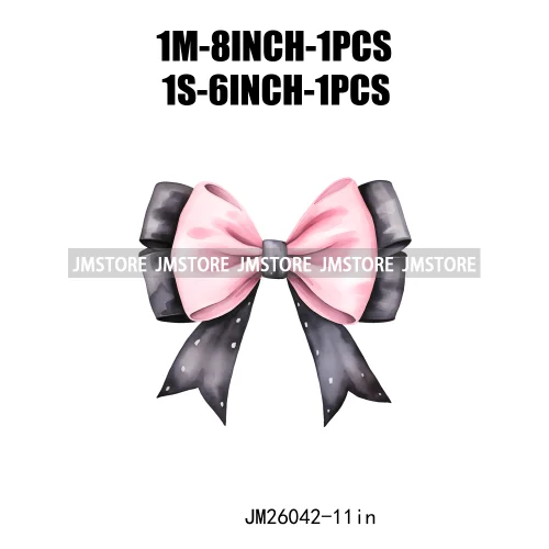 Trendy New Girl Pink Black Polka Dots Ribbons Coquette Bows Washable DTF Iron On Transfer Stickers Ready To Press For Clothing