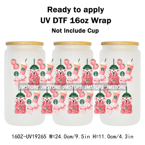 Trendy Girls Coffee Cartoon Bears 16OZ UV DTF Cup Wraps Ready To Apply Waterproof Transfer Stickers For Libbey Glass Can Tumbler