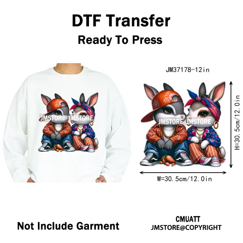 12in Colorful Gangster Urban Hip Hop Music Panda Dog Animal Lover Iron on DTF Heat Transfer Stickers Ready to Press for Clothing