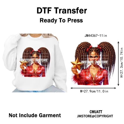 Funny Xmas Afro Glam Girly Gifts Holly Christmas Light Iron on Washable DTF Heat Transfers Stickers Ready to Press for Clothes