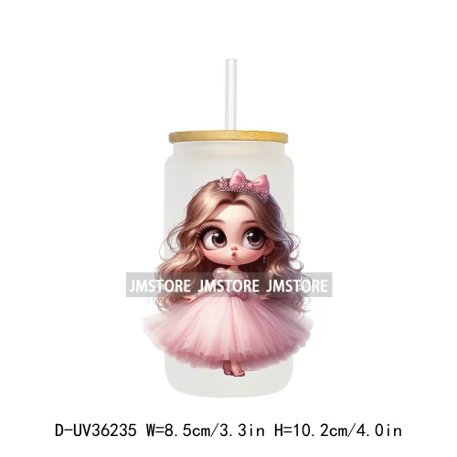 Cute Pink Princess Coquette Bow UV DTF Transfer Stickers Decals Ready To Apply Waterproof For 16OZ Libbey Glass Can Cups Tumbler