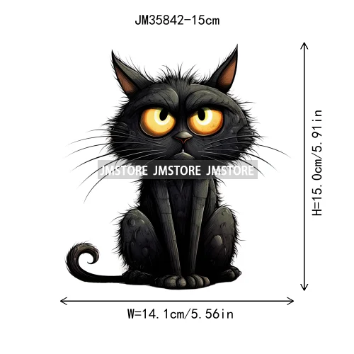 15cm 5.9in Kid Halloween Black Cat Iron On Heat Transfer Sticker For Clothes DTF Printed Vinyl Thermal Appliques Washable Decal